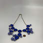 Designer J. Crew Gold-Tone Link Chain Round Blue Stone Statement Necklace image number 2