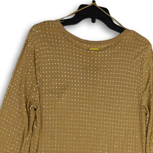 NWT Womens Gold Studded Long Sleeve Front Pocket Short Sheath Dress Size L image number 4