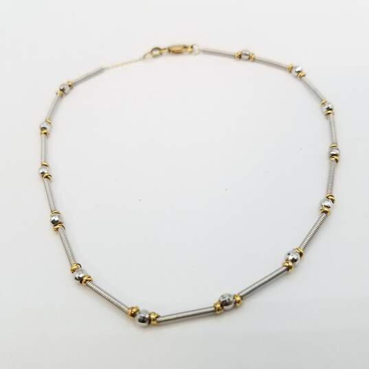 AV 14K White & Yellow Gold Faceted Bead & Coil Bar 9in Bracelet/Anklet 3.8g image number 1