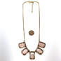 Designer J. Crew Gold-Tone Pink Rectangle Crystal Stone Pendant Necklace image number 1
