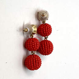 Designer J. Crew Gold-Tone Red Balls Beaded Fashion Dangle Drop Earrings