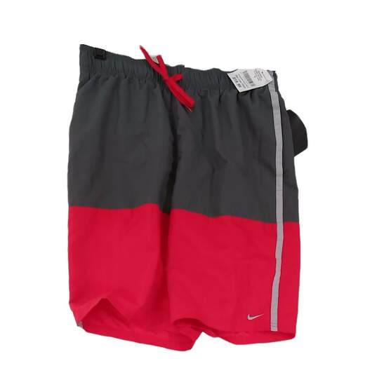 NWT Mens Red Black Colorblock Elastic Waist Swim Trunks Shorts Size Medium image number 1