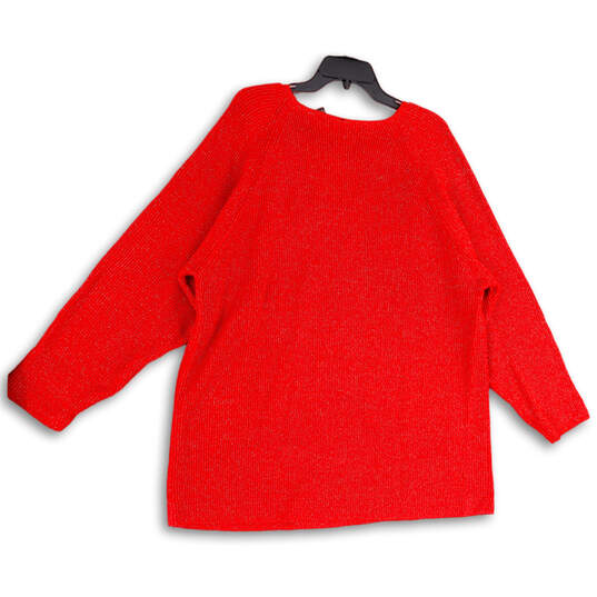Womens Red Long Sleeve Round Neck Regular Fit Pullover Sweater Size 3X image number 2