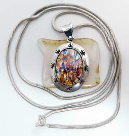 Artisan 925 Chunky Multi Color Dichroic Glass Pendant Necklace 32.6g alternative image