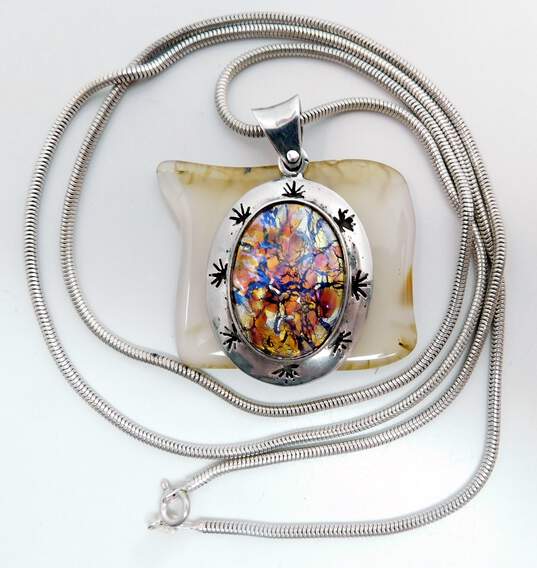 Artisan 925 Chunky Multi Color Dichroic Glass Pendant Necklace 32.6g image number 2