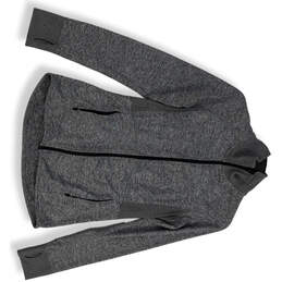 Womens Gray Heather Long Sleeve Mock Neck Activewear Full-Zip Jacket Size M