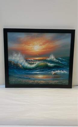 Ocean Sunset Oil on canvas by A. Kirkham Signed. Framed