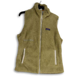 Womens Tan Los Gatos Fleece Mock Neck Sleeveless Full-Zip Vest Size XL
