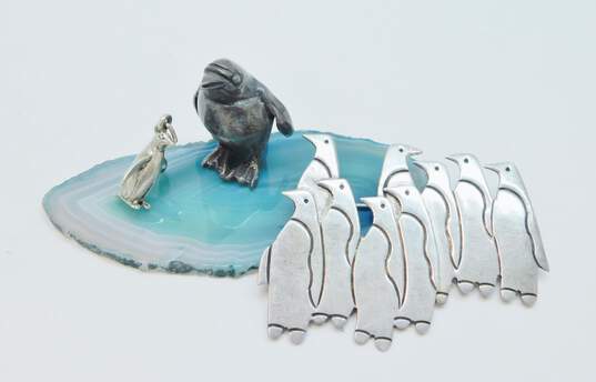 Vintage Sterling Silver Taxco Penguin Brooch, Pendant & Figurine 35.9g image number 1