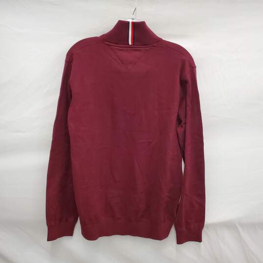NWT Tommy Hilfiger MN's Maroon Half Zip 100% Cotton Pullover Size M image number 2