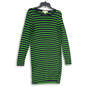 Womens Green Blue Striped Round Neck Long Sleeve Shift Dress Size XS image number 1