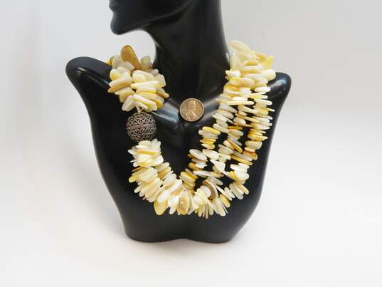 Designer Rebecca Collins 925 Clasp & Bead Mother of Pearl & Shell Necklace 292.4g image number 4
