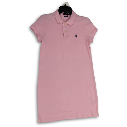 Womens Pink Spread Collar Short Sleeve Short T-Shirt Dress Size Small image number 1