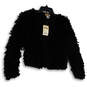 NWT Womens Black Faux Fur Long Sleeve Open Front Cardigan Sweater Size S image number 1