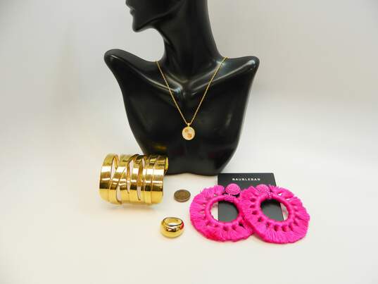 Madewell, Anne Taylor & Bauble Bar Hot Pink & Gold Tone Designer Jewelry 156.6g image number 6