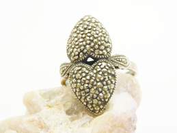 Judith Jack 925 Sterling Silver Marcasite Double Heart Ring 6.1g