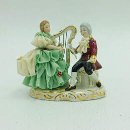 Vintage Dresden Style Porcelain Lace Figurine Couple With Harp Germany
