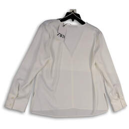 NWT Womens White Long Sleeve V-Neck Side Slit Pullover Blouse Top Size XL alternative image