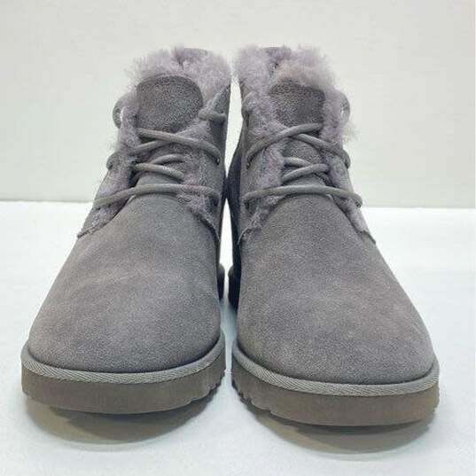 UGG Classic Gray Suede Shearling Lace Up Wedge Ankle Boots Shoes Size 7 B image number 3