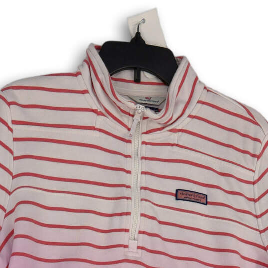 Womens White Pink Striped Mock Neck Thumb Keyhole Pullover Sweatshirt Size XL image number 3