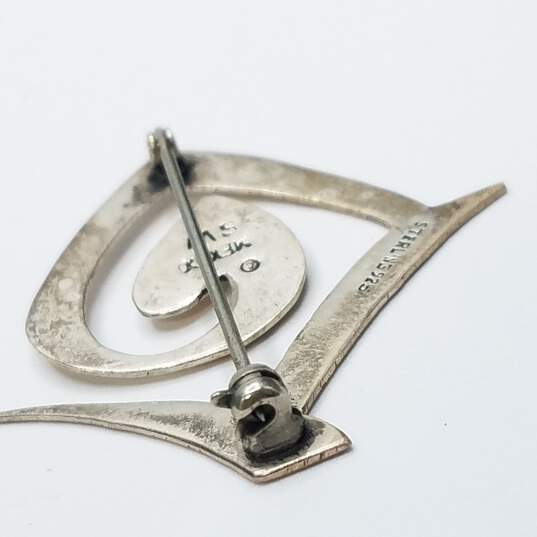 TF-41 Mexico Sterling Modernist Dangle Earrings & Brooch Bundle 2pcs 13.0g image number 5