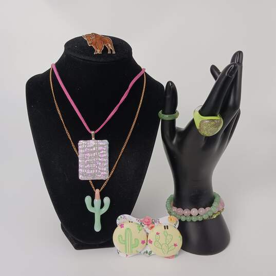 Playful Light Green and Pink Cactus Southwestern Themed Jewelry Collection image number 1