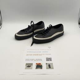 Salvatore Ferragamo Mens Black Leather Round Toe Lace Up Sneaker Shoes Size 10.5