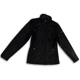 Womens Black Mock Neck Pockets Long Sleeve Full-Zip Jacket Size Medium
