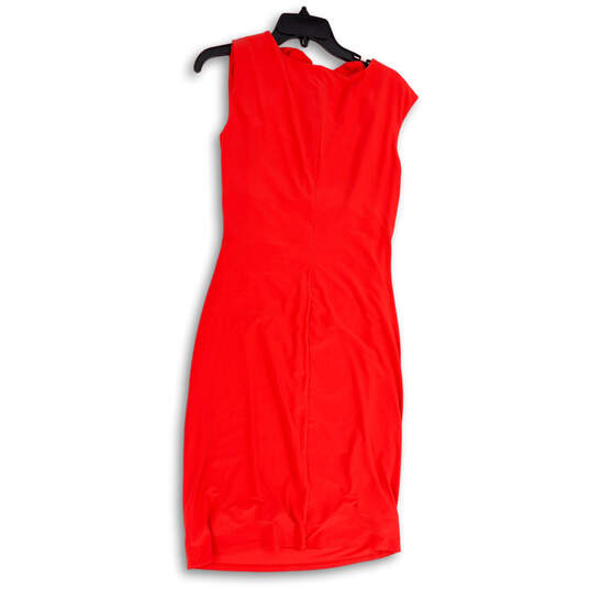 Womens Orange Sleeveless Drape Neck Stretch Pullover Sheath Dress Size 6 image number 4