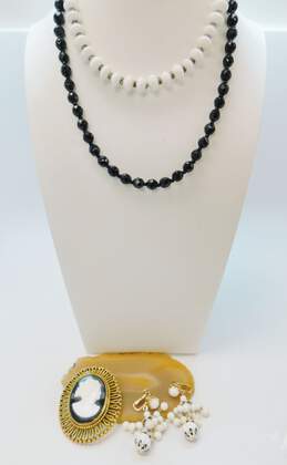Vintage Vendome Earrings w/ Black & Milk Glass Cameo Costume Jewelry 121.2g