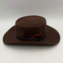 Stetson Mens Brown Wide Brim Leather Trim Feather Pork Pie Hat Size 7.25 alternative image