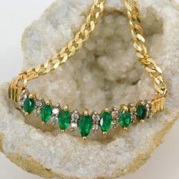 14K Yellow Gold Emerald 0.30 CTTW Diamond Station Pendant Necklace 12.5g