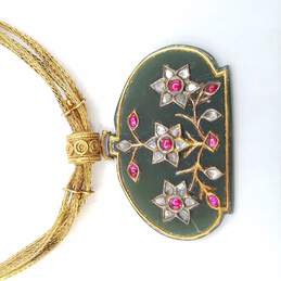 20K Gold Diamonds Rubies Green Gemstone 5 Strand Pendant Choker Necklace 36.3g alternative image