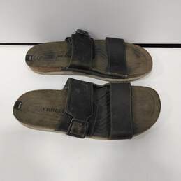 Mens Downtown Brown Leather Open Toe Buckle Strap Slip On Slide Sandals Size 11 alternative image