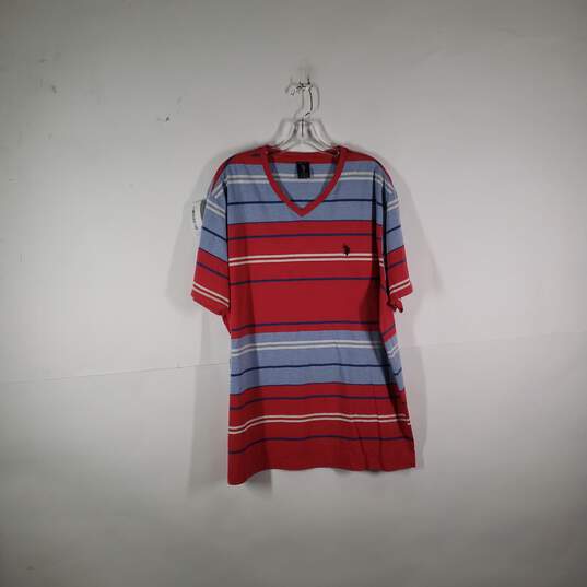 Mens Striped Knitted V-Neck Short Sleeve Pullover T-Shirt Size XXL image number 1