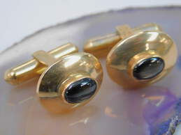 10K Gold Brown Sapphire Cabochon Oval Cuff Links 7.5g alternative image