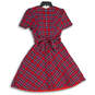 NWT Womens Red Blue Plaid Crew Neck Back Zip A-Line Dress Size 8 image number 2