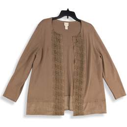 Chico's Womens Brown Knitted Long Sleeve Open Front Cardigan Sweater Size 3