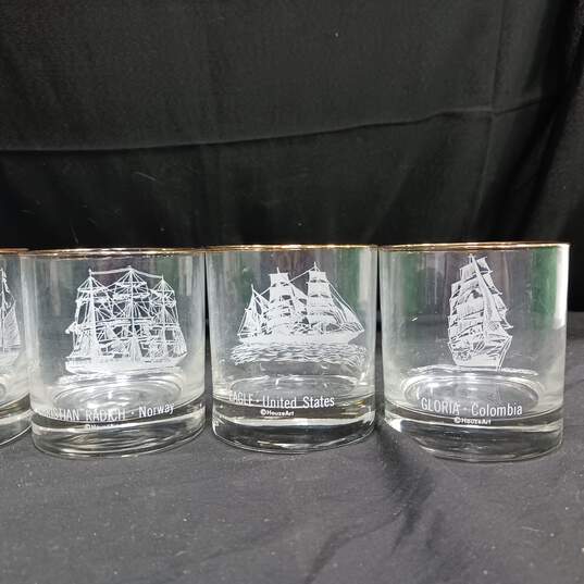 Set of 6 Dar Pomorza Poland Gold Rim Sailing Ship Highball Whiskey Glasses image number 4