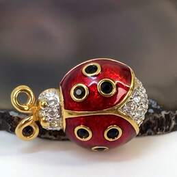 Designer Swarovski Gold-Tone Swan Retired Ladybug Crystal Red Enamel Brooch Pin