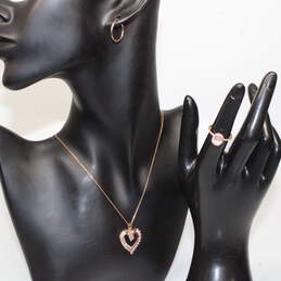 Sterling Silver Rose Gold Plated Jewelry Set Ring Size 5 - 5.9g