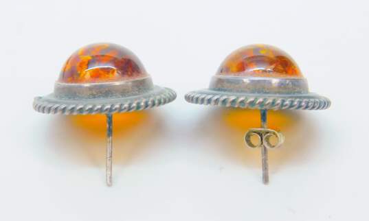 Artisan 925 Amber Dome Circle Post Earrings & Cabochons Scalloped Ovals Linked Bracelet 26.4g image number 4