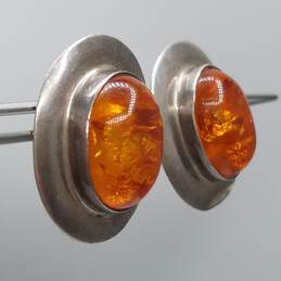 Sterling Silver Amber-Like Oval Post Earrings 13.4g
