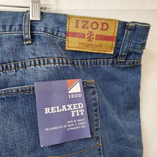 IZOD Blue Cotton Blend Relaxed Fit Straight Leg Jeans Men's Size 54in x 32in NWT image number 3