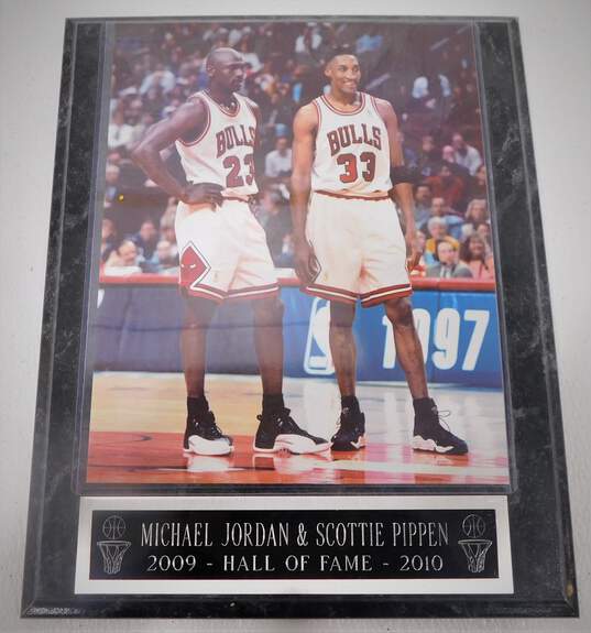 Michael Jordan Scottie Pippen 2009-2010 Hall Of Fame Bulls Print Wall Plaque image number 1