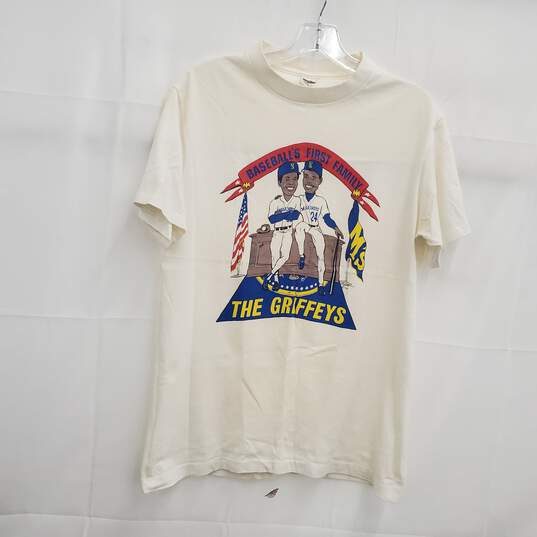 Vintage 1990 The Griffeys Baseball's First Family Cotton Shirt Men's Size M image number 1