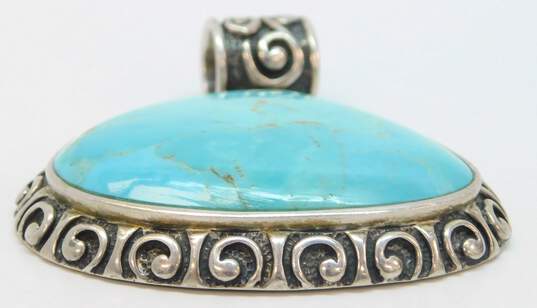 Barse 925 Southwestern Composite Turquoise Cabochon Scrolled Overlay Teardrop Statement Pendant 50.8g image number 5