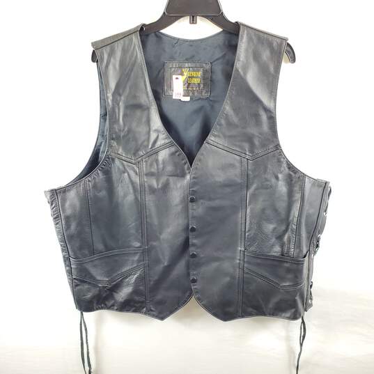 Unbranded Men Black Lace Leather Vest Jacket 3XL NWT image number 1