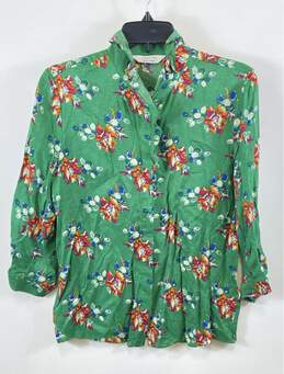 Stockholm Atelier & Other Stories Women Green Floral Ruffle Blouse Sz 6