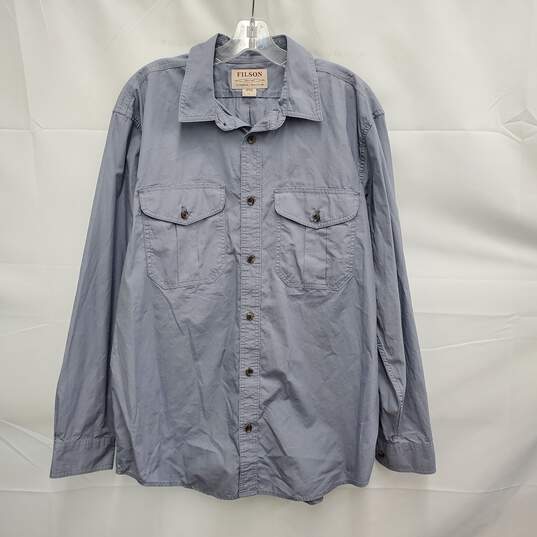 Filson MN's 100% Cotton Blue Steel Washed Feather Cloth Long Sleeve Shirt Size L image number 1